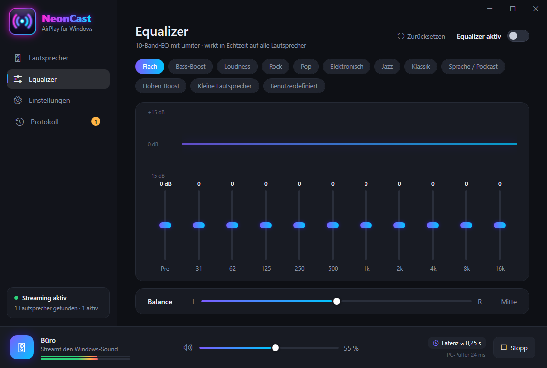 Equalizer mit Frequenzkurve