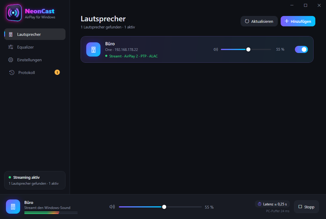 Lautsprecherliste mit aktivem Lautsprecher